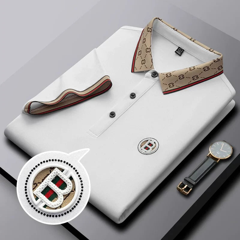 Men’s Beige Designer Polo Shirt – Premium Short Sleeve Casual Polo Tee