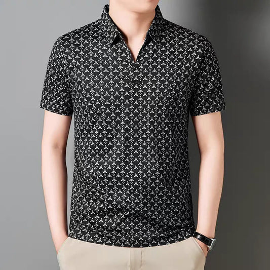 Men’s Geometric Print Polo T-Shirt – Stylish Casual Short Sleeve Polo Shirt