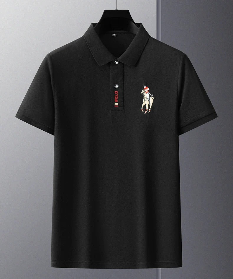 Men’s Classic Black Polo Shirt – Premium Embroidered Casual Short Sleeve Polo