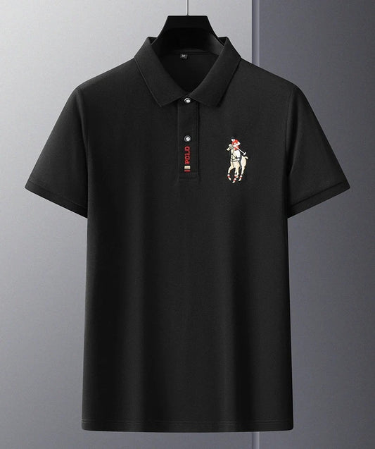 Men’s Classic Black Polo Shirt – Premium Embroidered Casual Short Sleeve Polo