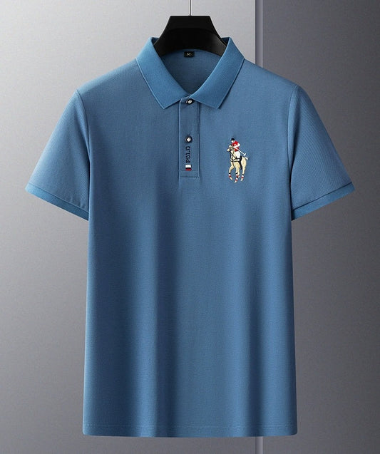 Men’s Premium Blue Polo Shirt – Casual Embroidered Short Sleeve Polo