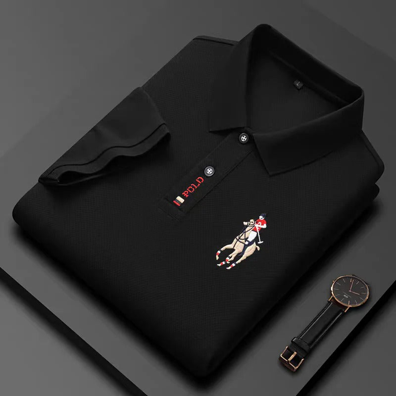 Men’s Classic Black Polo Shirt – Premium Embroidered Casual Short Sleeve Polo