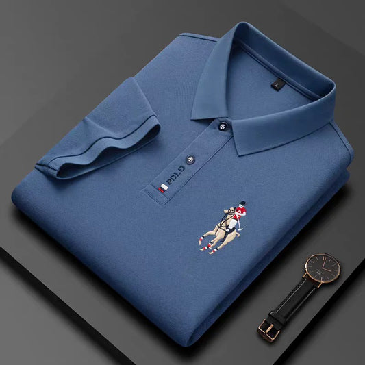 Men’s Premium Blue Polo Shirt – Casual Embroidered Short Sleeve Polo