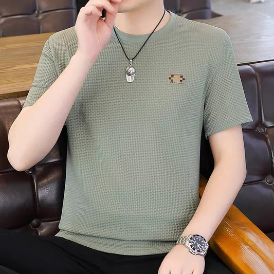 Men’s Premium Green Textured T-Shirt – Casual Breathable Summer Tee