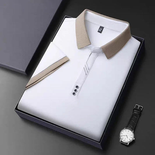Men’s White Polo Shirt with Contrast Collar – Premium Casual Short Sleeve Polo