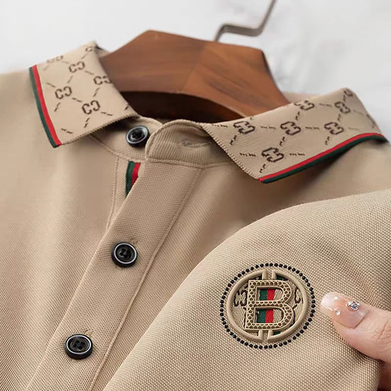 Men’s Beige Designer Polo Shirt – Premium Short Sleeve Casual Polo Tee
