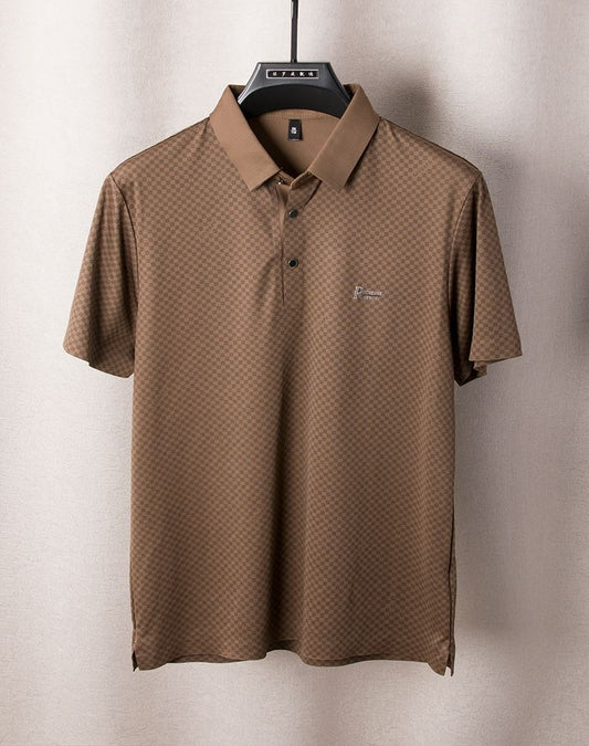 Men’s Premium Brown Checkered Polo Shirt – Casual Short Sleeve Designer Polo
