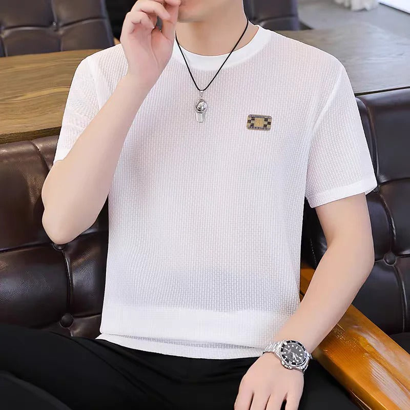 Men’s Premium Green Textured T-Shirt – Casual Breathable Summer Tee