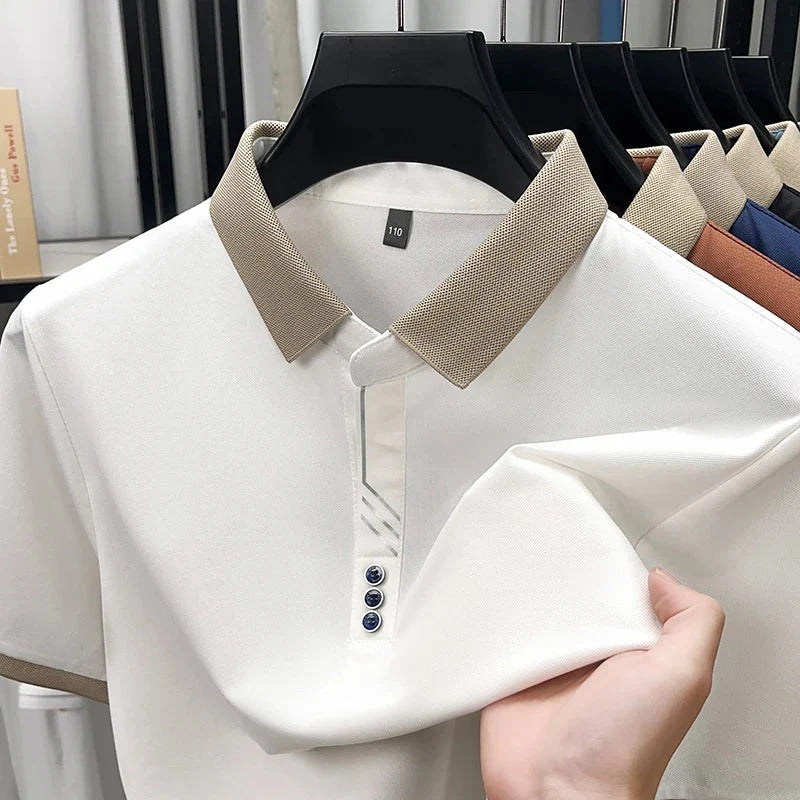 Men’s White Polo Shirt with Contrast Collar – Premium Casual Short Sleeve Polo