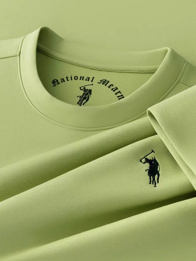Men’s Light Green Embroidered T-Shirt – Premium Casual Crew Neck Tee