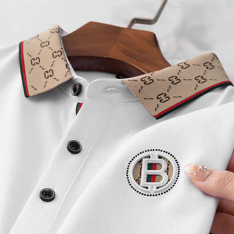 Men’s Beige Designer Polo Shirt – Premium Short Sleeve Casual Polo Tee