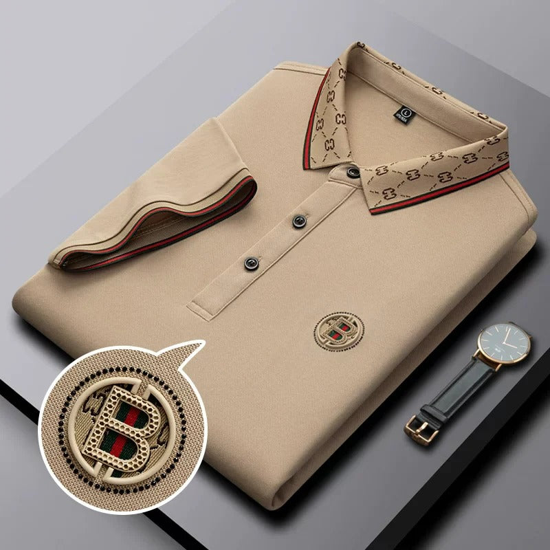 Men’s Beige Designer Polo Shirt – Premium Short Sleeve Casual Polo Tee