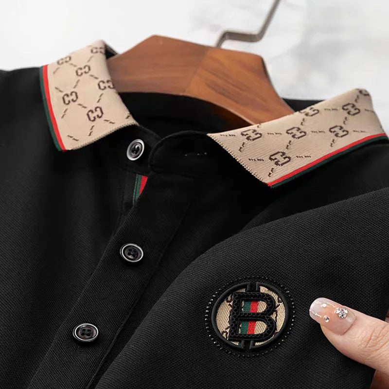 Men’s Beige Designer Polo Shirt – Premium Short Sleeve Casual Polo Tee