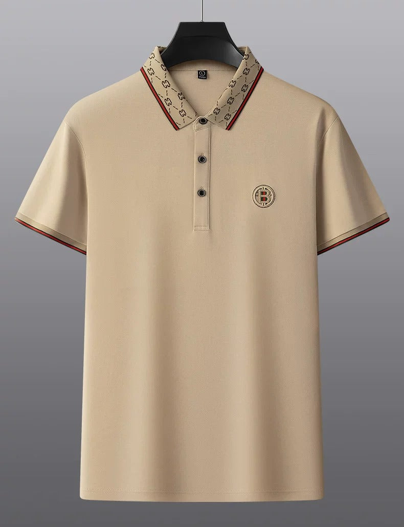 Men’s Beige Designer Polo Shirt – Premium Short Sleeve Casual Polo Tee