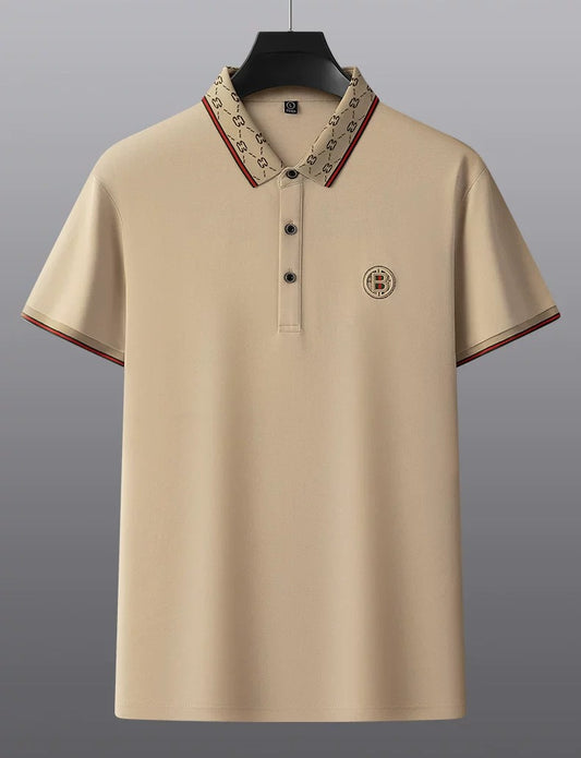 Men’s Beige Designer Polo Shirt – Premium Short Sleeve Casual Polo Tee
