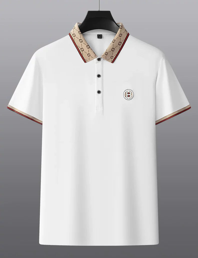 Men’s Beige Designer Polo Shirt – Premium Short Sleeve Casual Polo Tee