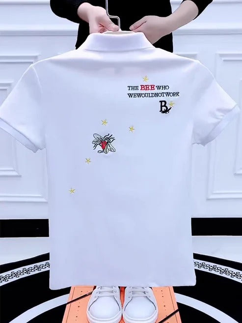 Men’s White Embroidered Polo Shirt – Stylish Casual Short Sleeve Polo