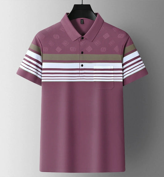 Men's Classic Striped Polo T-Shirt – Premium Casual Short Sleeve Polo Shirt