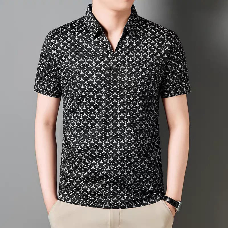 Men’s Geometric Print Polo T-Shirt – Stylish Casual Short Sleeve Polo Shirt