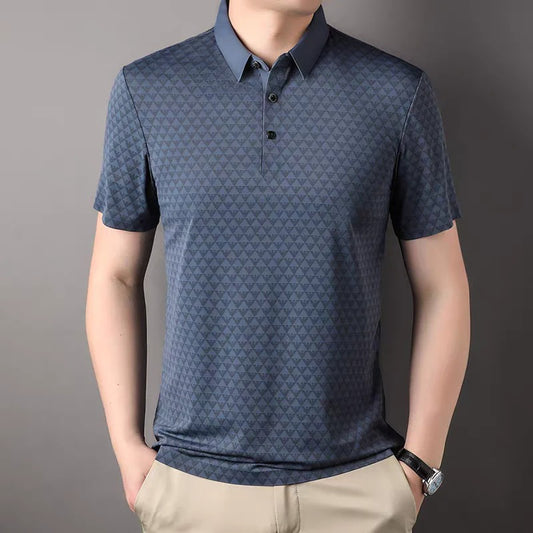 Men’s Geometric Pattern Polo T-Shirt – Premium Casual Short Sleeve Polo Shirt