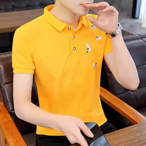 Men’s White Embroidered Polo Shirt – Stylish Casual Short Sleeve Polo