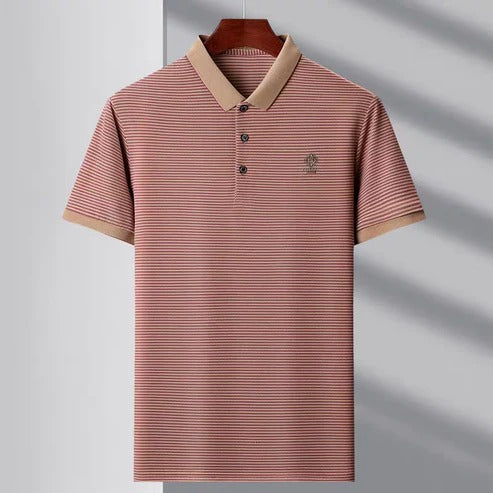 Men’s Red Striped Polo Shirt – Casual Short Sleeve Classic Polo Tee