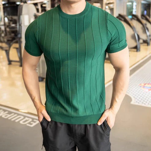 Men’s Burgundy Ribbed Muscle T-Shirt – Slim Fit Athletic Crew Neck Tee