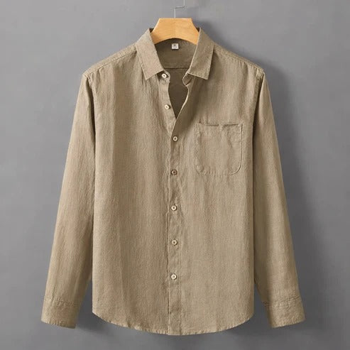 Men’s Khaki Casual Button-Up Shirt – Classic Long Sleeve Cotton Shirt