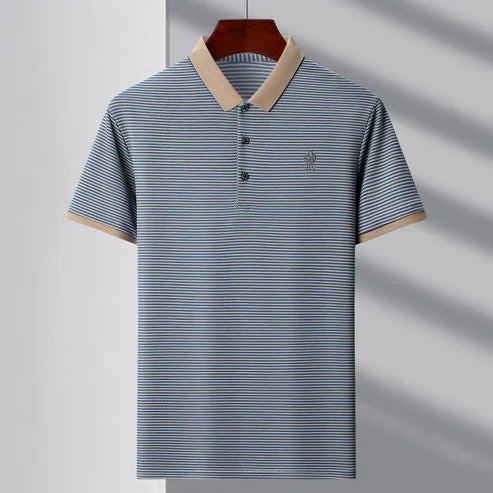 Men’s Red Striped Polo Shirt – Casual Short Sleeve Classic Polo Tee