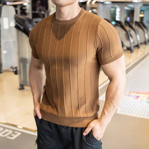 Men’s Burgundy Ribbed Muscle T-Shirt – Slim Fit Athletic Crew Neck Tee