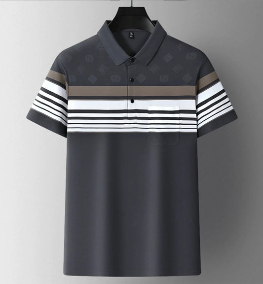 Men's Premium Striped Polo T-Shirt – Stylish Casual Short Sleeve Polo Shirt