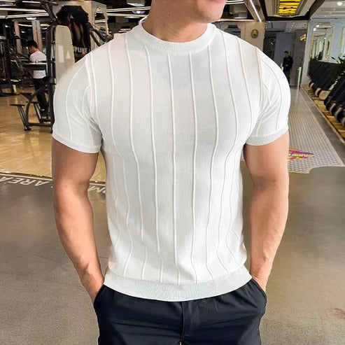 Men’s Burgundy Ribbed Muscle T-Shirt – Slim Fit Athletic Crew Neck Tee