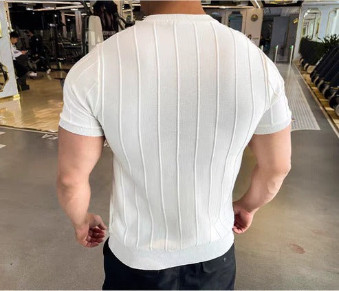 Men’s Burgundy Ribbed Muscle T-Shirt – Slim Fit Athletic Crew Neck Tee