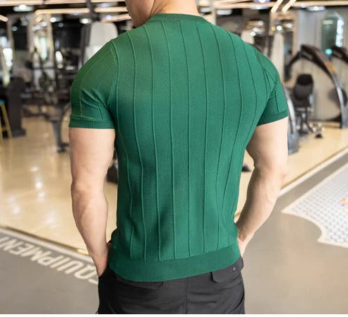 Men’s Burgundy Ribbed Muscle T-Shirt – Slim Fit Athletic Crew Neck Tee