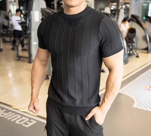 Men’s Burgundy Ribbed Muscle T-Shirt – Slim Fit Athletic Crew Neck Tee