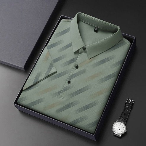 Men’s Premium Green Pattern Polo Shirt – Stylish Casual Short Sleeve Polo