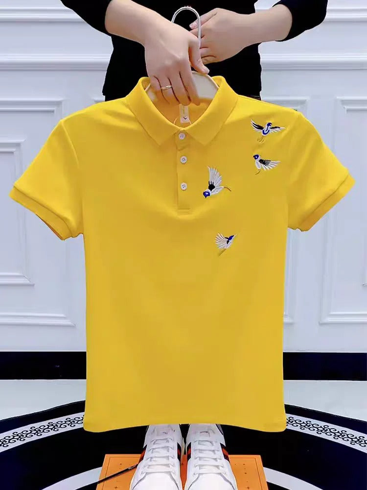 Men’s White Embroidered Polo Shirt – Stylish Casual Short Sleeve Polo